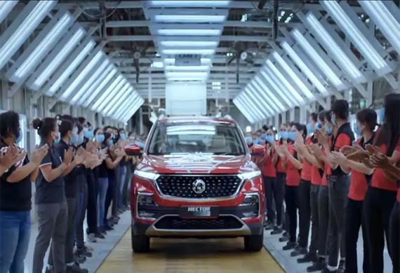In A First 50,000th MG Hector Manufactured by an All Women Crew in Morris Garage India's Gujrat Unit