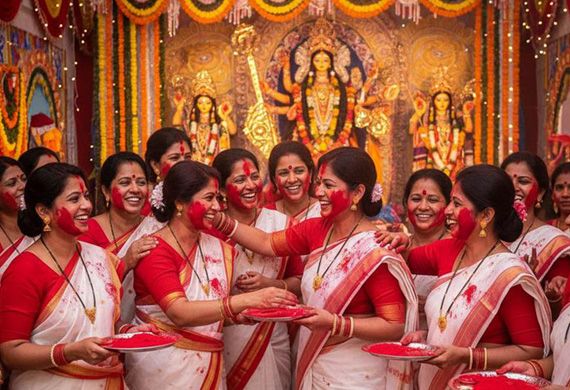 Women Perform Sindur Khela Marking End of Durga Puja Across India Women Perform Sindur Khela Marking End of Durga Puja Across India